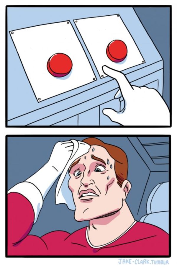 Two Buttons meme about Fresh Clean Threads